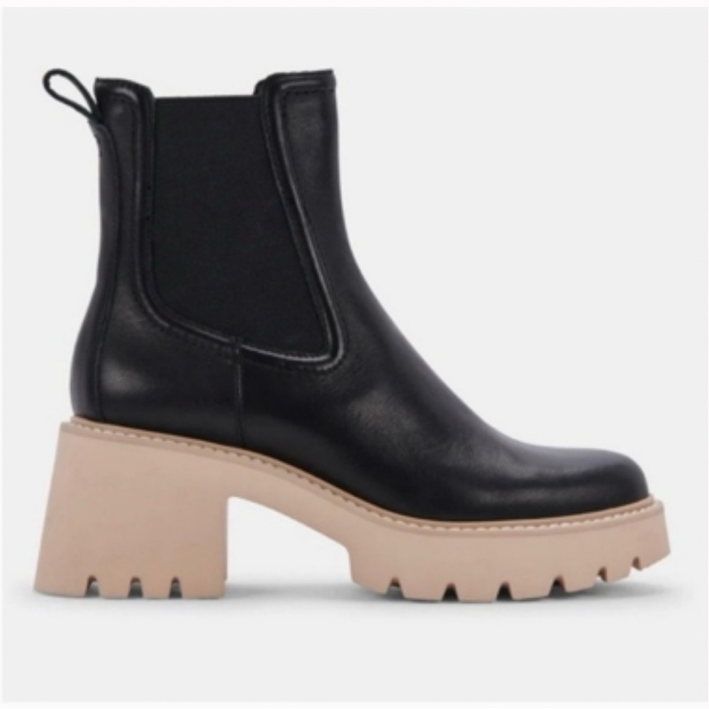 Dolce Vita Black Leather Ankle Boots with Tan Soles - Hawk 2.0 Leather